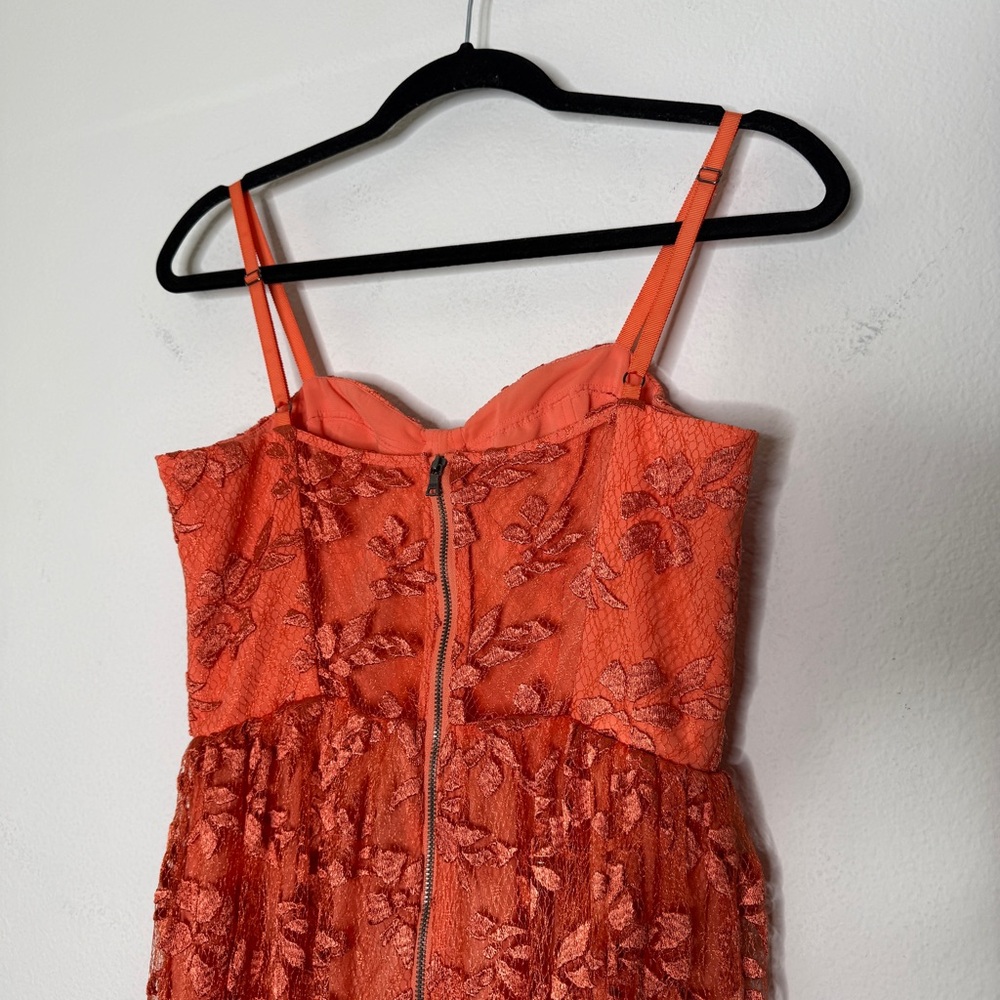 Alice + Olivia Tyler Orange Floral Lace Bustier Sweetheart Midi Dress Size 4 - Picture 5 of 6